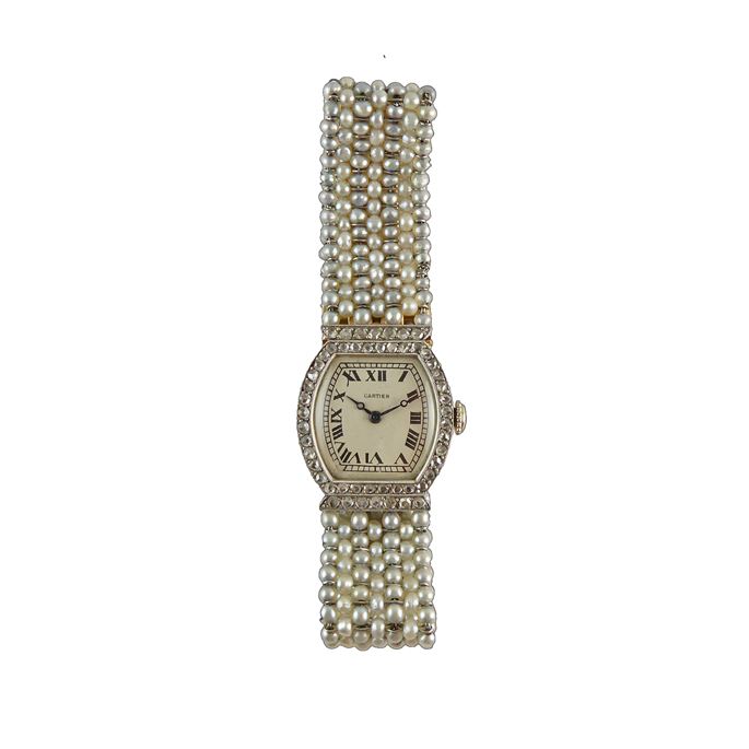 Art Deco diamond and pearl tortue wristwatch by Cartier, Paris c.1920, | MasterArt